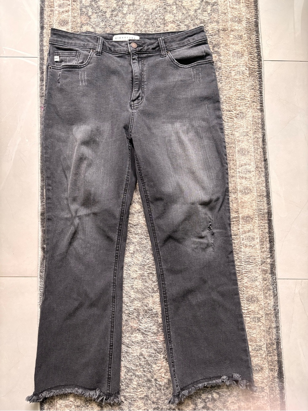 Signature Black Straight-Leg Jeans with Frayed Hem